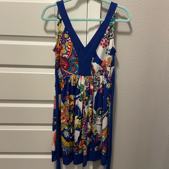 Beautiful Royal Blue and White Dress with Floral Print Design - Picture 3 of 5